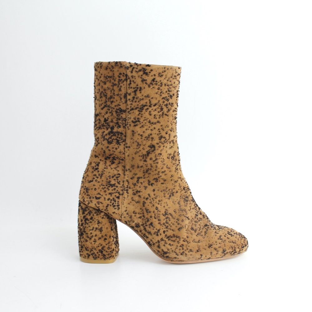 new MIISTA textured leather chunky heel ankle boots round toes block 5.5 36